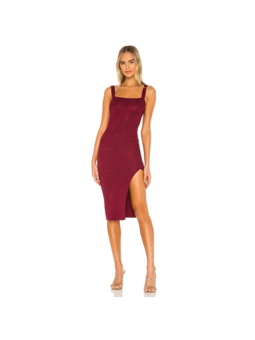 Superdown Revolve Zoe Square Neck Dress in Metallic Burgundy